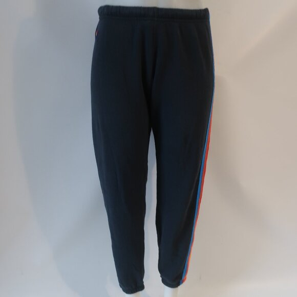 Women Aviator Nation Black Rainbow Neon 5-Striped Jogger Sweatpants M - Picture 2 of 13